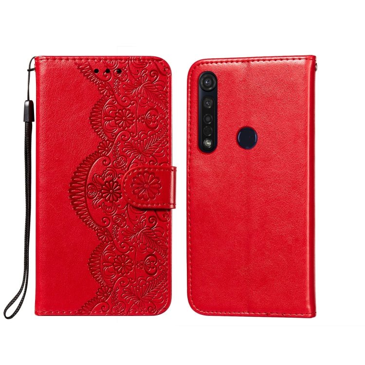 For Motorola Moto G8 Plus Flower Vine Embossing Pattern Horizontal Flip Leather Case with Card Slot & Holder & Wallet & Lanyard