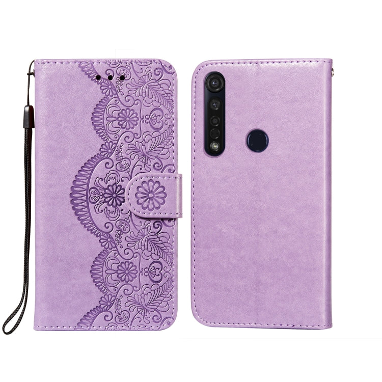 For Motorola Moto G8 Plus Flower Vine Embossing Pattern Horizontal Flip Leather Case with Card Slot & Holder & Wallet & Lanyard