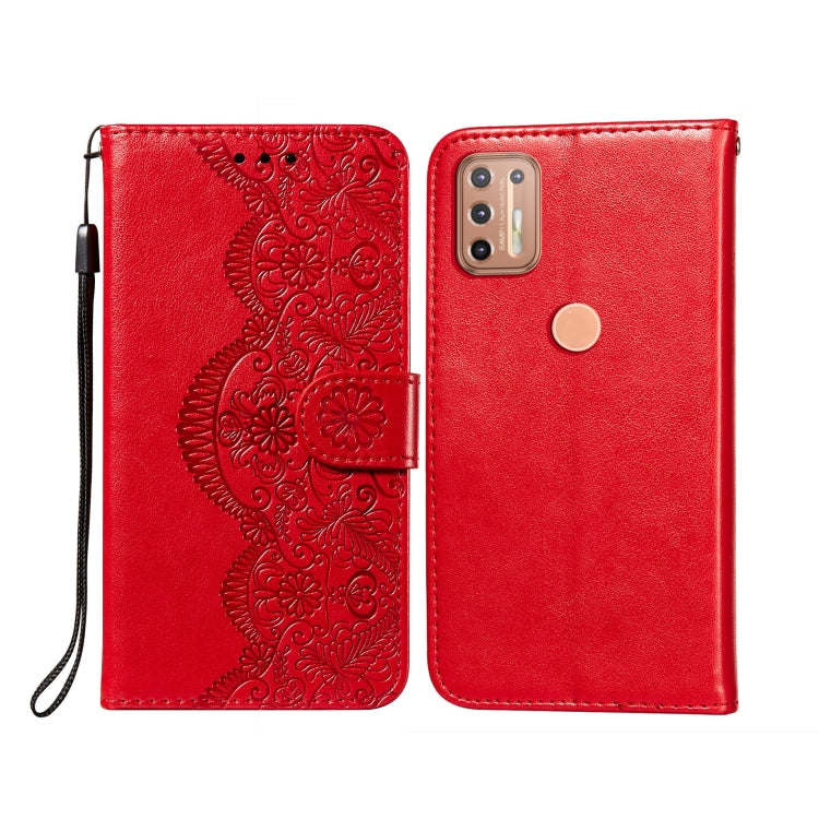 For Motorola Moto G9 Plus Flower Vine Embossing Pattern Horizontal Flip Leather Case with Card Slot & Holder & Wallet & Lanyard