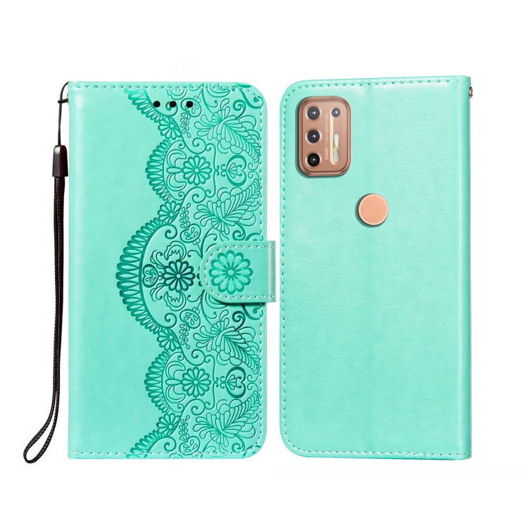 For Motorola Moto G9 Plus Flower Vine Embossing Pattern Horizontal Flip Leather Case with Card Slot & Holder & Wallet & Lanyard