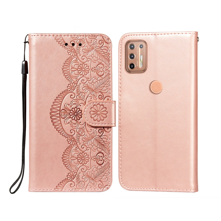 For Motorola Moto G9 Plus Flower Vine Embossing Pattern Horizontal Flip Leather Case with Card Slot & Holder & Wallet & Lanyard