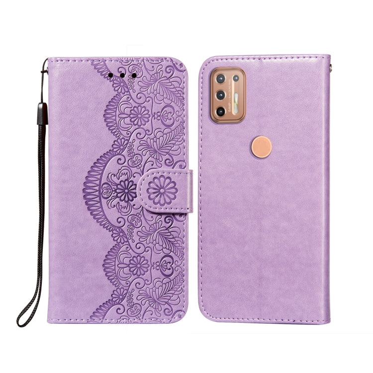 For Motorola Moto G9 Plus Flower Vine Embossing Pattern Horizontal Flip Leather Case with Card Slot & Holder & Wallet & Lanyard