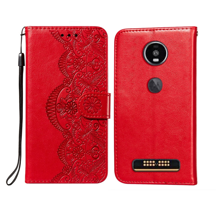 For Motorola Moto Z4 Play Flower Vine Embossing Pattern Horizontal Flip Leather Case with Card Slot & Holder & Wallet & Lanyard