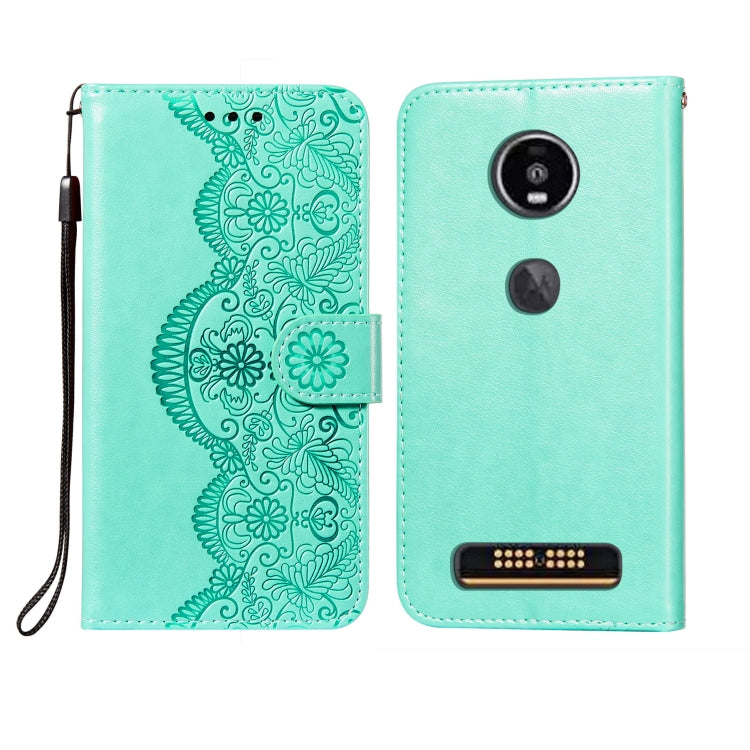 For Motorola Moto Z4 Play Flower Vine Embossing Pattern Horizontal Flip Leather Case with Card Slot & Holder & Wallet & Lanyard