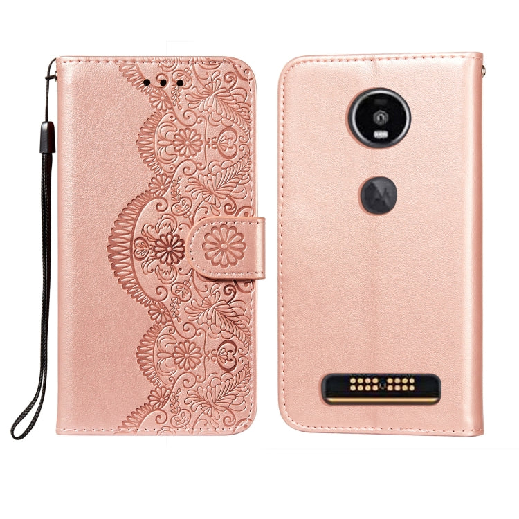 For Motorola Moto Z4 Play Flower Vine Embossing Pattern Horizontal Flip Leather Case with Card Slot & Holder & Wallet & Lanyard