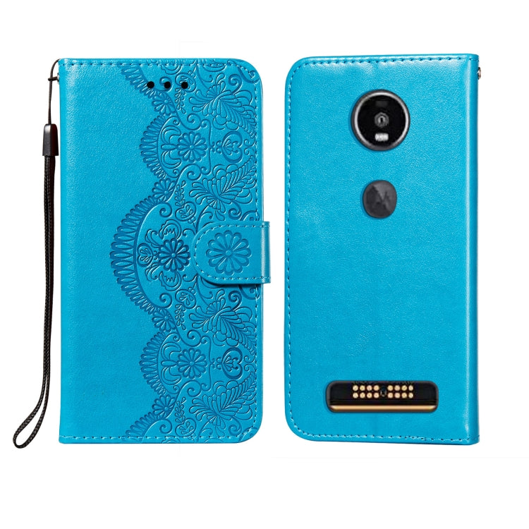 For Motorola Moto Z4 Play Flower Vine Embossing Pattern Horizontal Flip Leather Case with Card Slot & Holder & Wallet & Lanyard