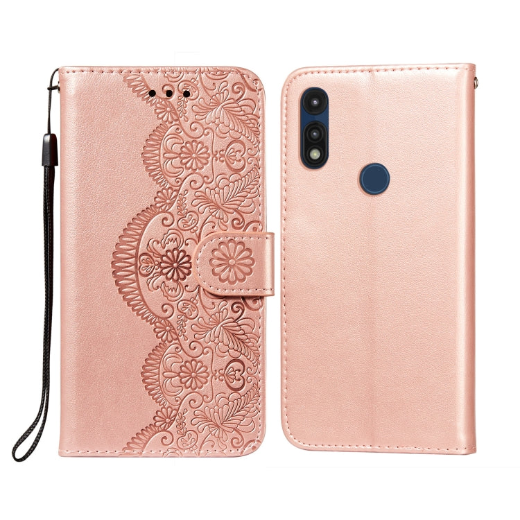 For Motorola Moto E(2020) / E7 Flower Vine Embossing Pattern Horizontal Flip Leather Case with Card Slot & Holder & Wallet & Lanyard