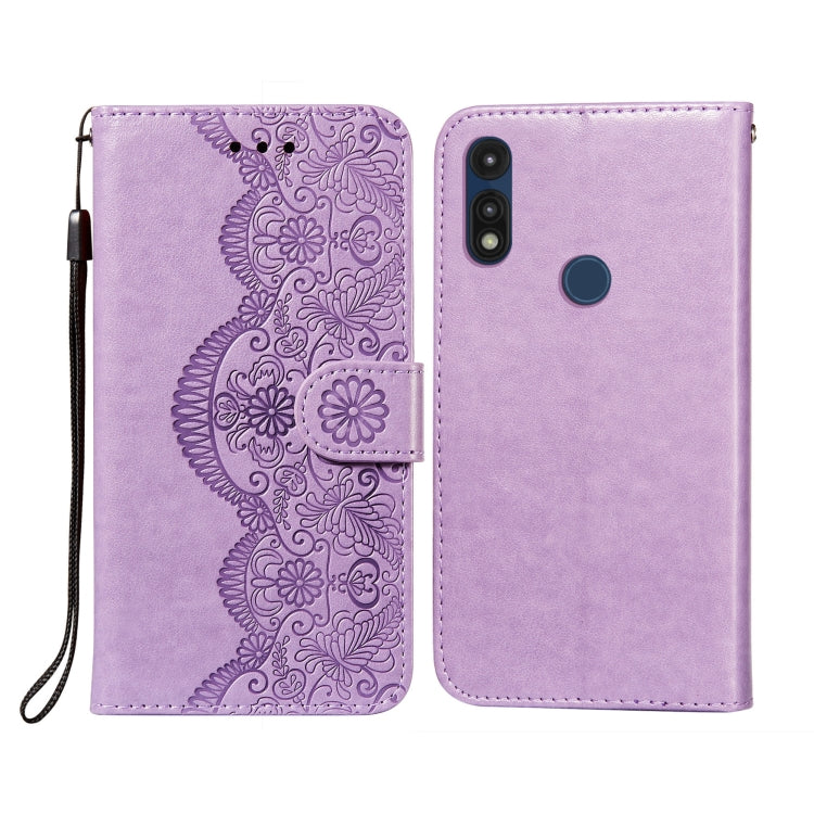 For Motorola Moto E(2020) / E7 Flower Vine Embossing Pattern Horizontal Flip Leather Case with Card Slot & Holder & Wallet & Lanyard