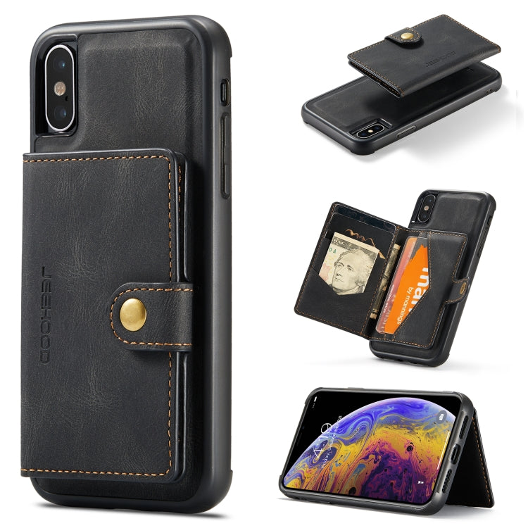 For iPhone X / XS JEEHOOD Retro Magnetic Detachable Protective Case with Wallet & Card Slot & Holder