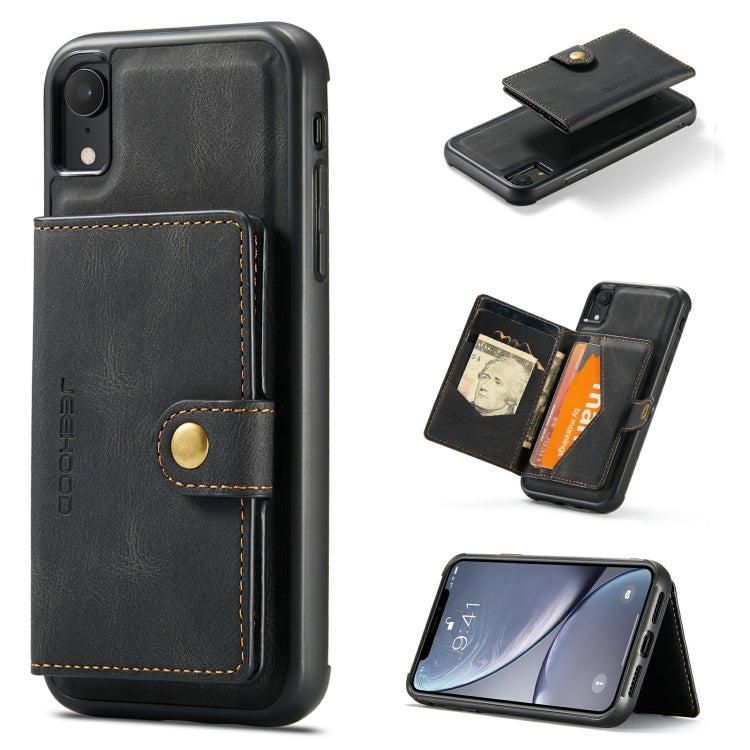 For iPhone XR JEEHOOD Retro Magnetic Detachable Protective Case with Wallet & Card Slot & Holder