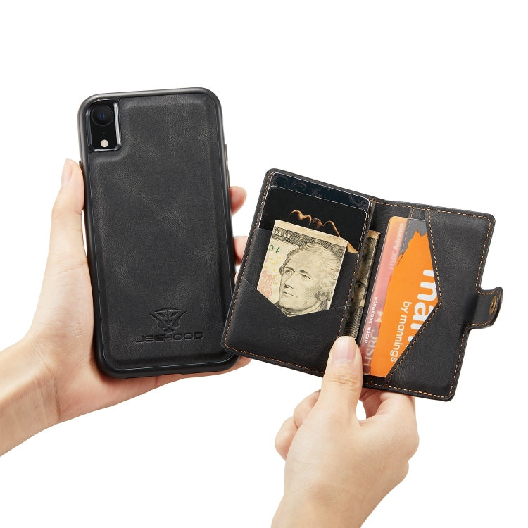 For iPhone XR JEEHOOD Retro Magnetic Detachable Protective Case with Wallet & Card Slot & Holder
