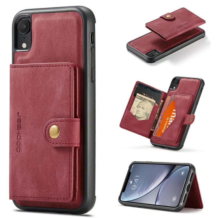 For iPhone XR JEEHOOD Retro Magnetic Detachable Protective Case with Wallet & Card Slot & Holder