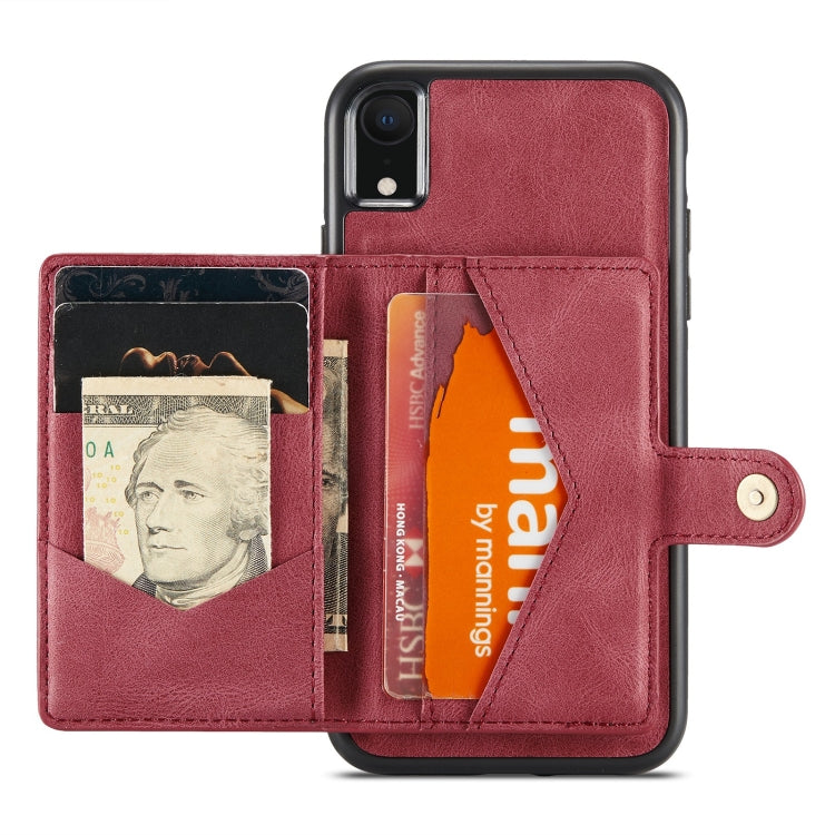 For iPhone XR JEEHOOD Retro Magnetic Detachable Protective Case with Wallet & Card Slot & Holder