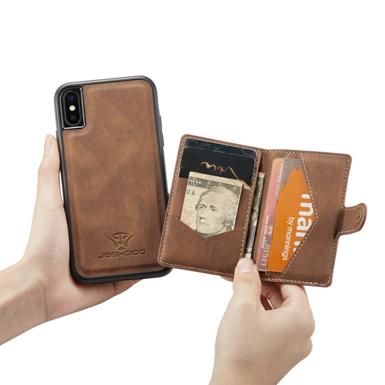 For iPhone XS Max JEEHOOD Retro Magnetic Detachable Protective Case with Wallet & Card Slot & Holder