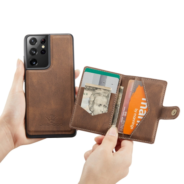 For Samsung Galaxy S21 Ultra 5G JEEHOOD Retro Magnetic Detachable Protective Case with Wallet & Card Slot & Holder