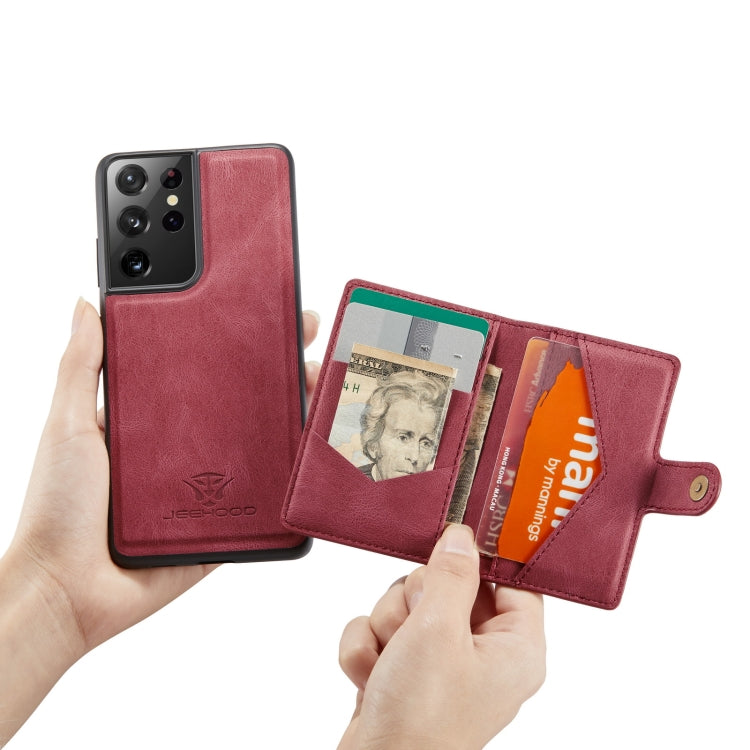 For Samsung Galaxy S21 Ultra 5G JEEHOOD Retro Magnetic Detachable Protective Case with Wallet & Card Slot & Holder