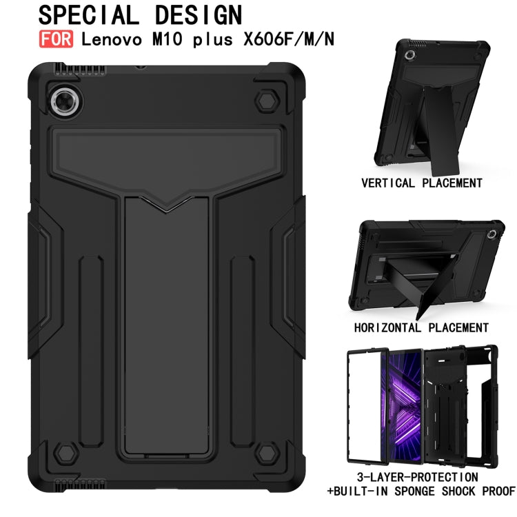 For Lenovo M10 Plus TB-X606F T-shaped Bracket Contrast Color Shockproof PC + Silicone Protective Case