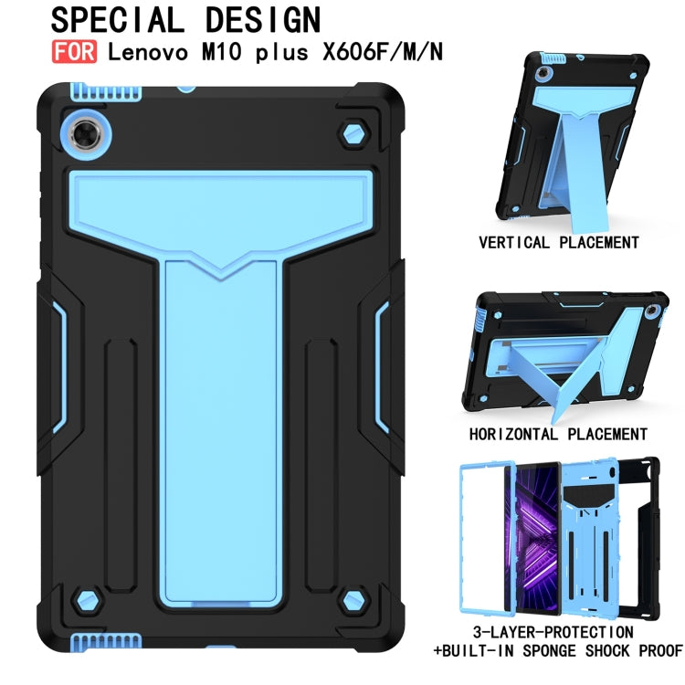 For Lenovo M10 Plus TB-X606F T-shaped Bracket Contrast Color Shockproof PC + Silicone Protective Case