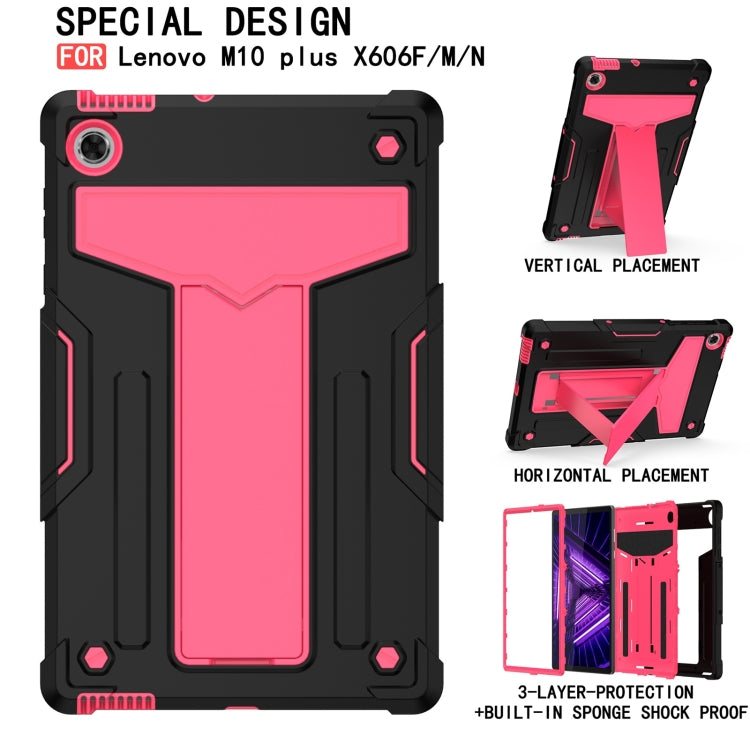 For Lenovo M10 Plus TB-X606F T-shaped Bracket Contrast Color Shockproof PC + Silicone Protective Case