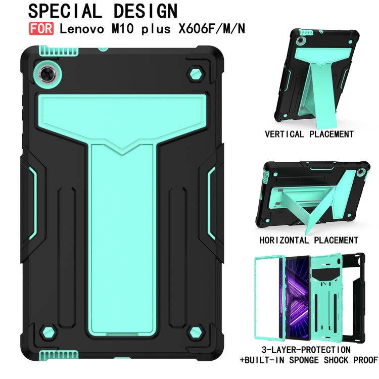 For Lenovo M10 Plus TB-X606F T-shaped Bracket Contrast Color Shockproof PC + Silicone Protective Case