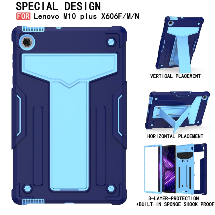 For Lenovo M10 Plus TB-X606F T-shaped Bracket Contrast Color Shockproof PC + Silicone Protective Case