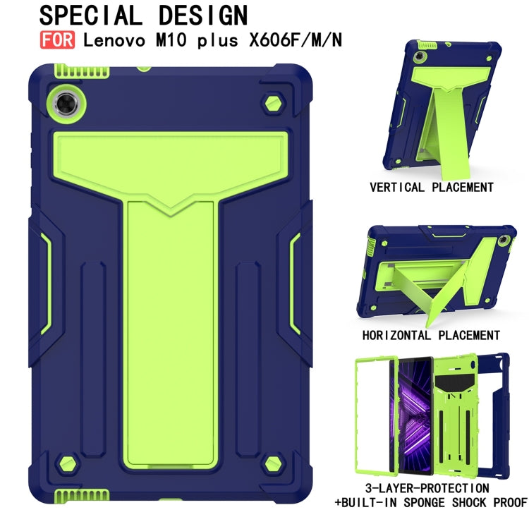 For Lenovo M10 Plus TB-X606F T-shaped Bracket Contrast Color Shockproof PC + Silicone Protective Case
