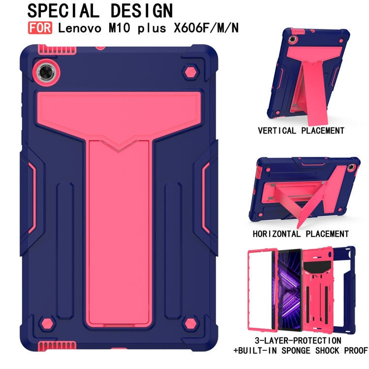For Lenovo M10 Plus TB-X606F T-shaped Bracket Contrast Color Shockproof PC + Silicone Protective Case