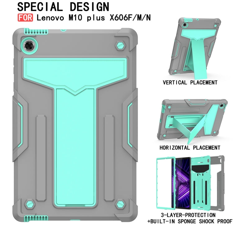 For Lenovo M10 Plus TB-X606F T-shaped Bracket Contrast Color Shockproof PC + Silicone Protective Case