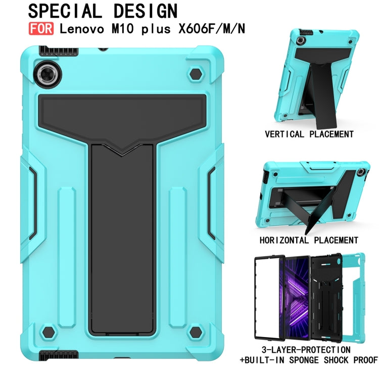 For Lenovo M10 Plus TB-X606F T-shaped Bracket Contrast Color Shockproof PC + Silicone Protective Case