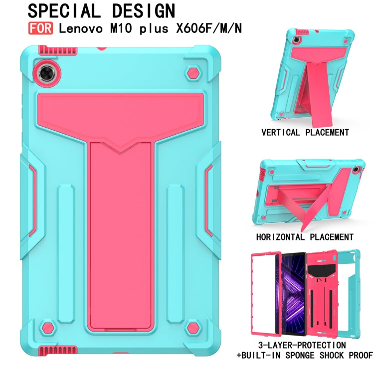 For Lenovo M10 Plus TB-X606F T-shaped Bracket Contrast Color Shockproof PC + Silicone Protective Case