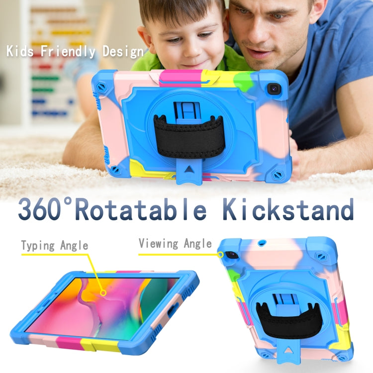 For Samsung Tab A 8.0 (2019)/T290 360 Degree Rotation Turntable Contrast Color Robot Shockproof Silicone + PC Protective Case with Holder