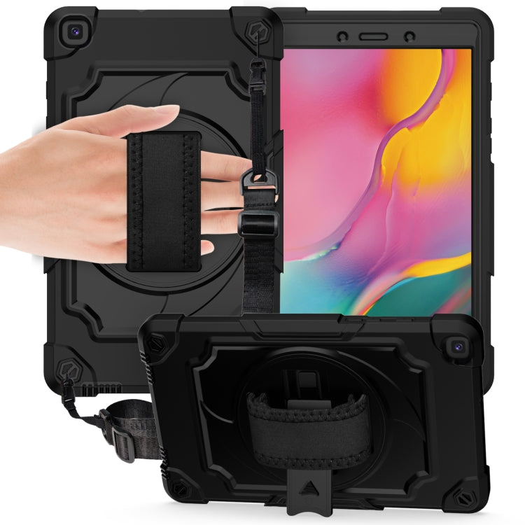 For Samsung Tab A 8.0 (2019)/T290 360 Degree Rotation Turntable Contrast Color Robot Shockproof Silicone + PC Protective Case with Holder