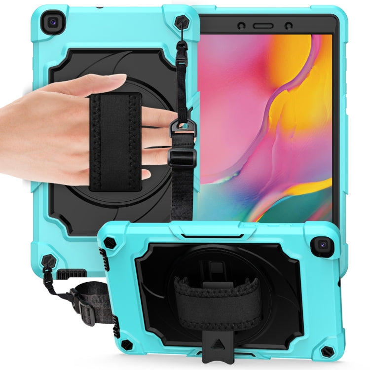 For Samsung Tab A 8.0 (2019)/T290 360 Degree Rotation Turntable Contrast Color Robot Shockproof Silicone + PC Protective Case with Holder