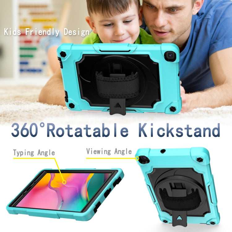 For Samsung Tab A 8.0 (2019)/T290 360 Degree Rotation Turntable Contrast Color Robot Shockproof Silicone + PC Protective Case with Holder