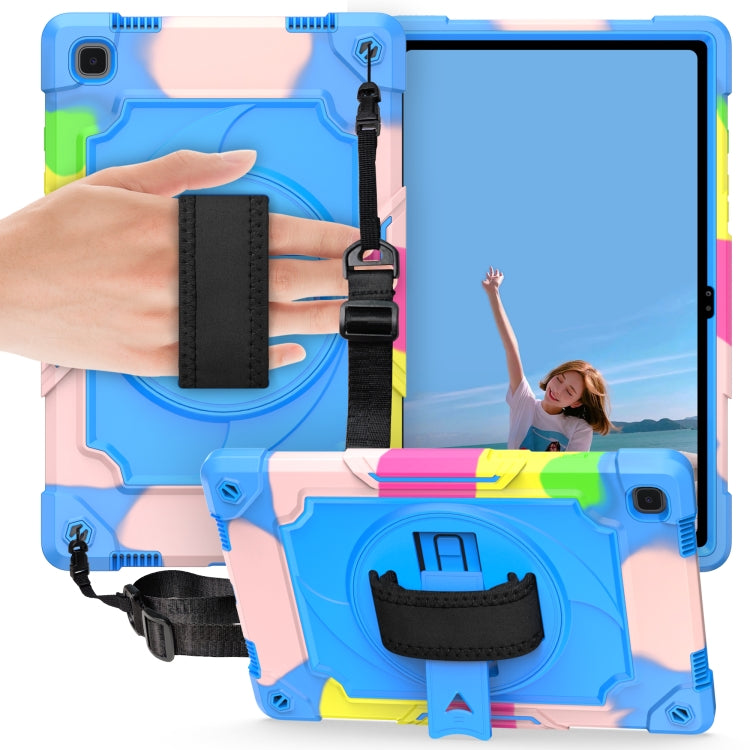 For Samsung Galaxy Tab A7 10.4 (2020)/T500 360 Degree Rotation Turntable Contrast Color Robot Shockproof Silicone + PC Protective Case with Holder