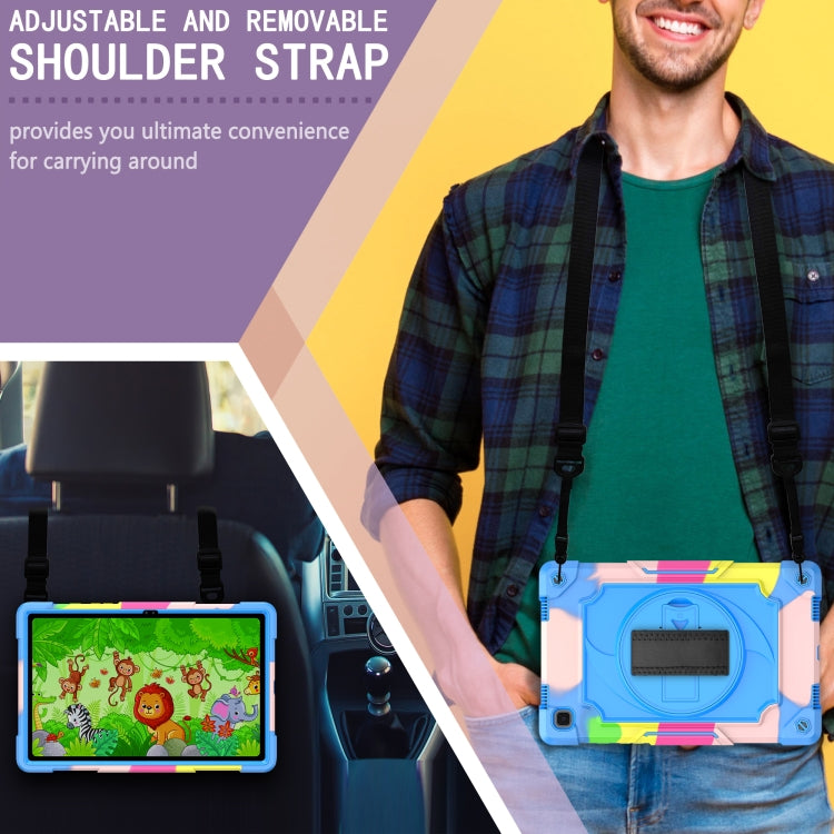 For Samsung Galaxy Tab A7 10.4 (2020)/T500 360 Degree Rotation Turntable Contrast Color Robot Shockproof Silicone + PC Protective Case with Holder