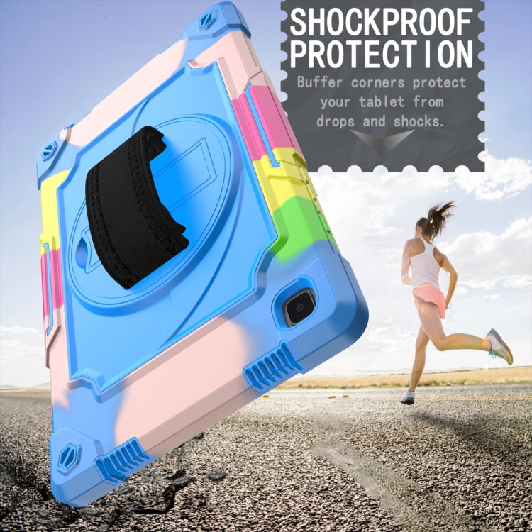 For Samsung Galaxy Tab A7 10.4 (2020)/T500 360 Degree Rotation Turntable Contrast Color Robot Shockproof Silicone + PC Protective Case with Holder