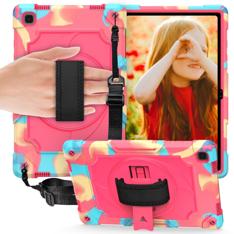 For Samsung Galaxy Tab A7 10.4 (2020)/T500 360 Degree Rotation Turntable Contrast Color Robot Shockproof Silicone + PC Protective Case with Holder