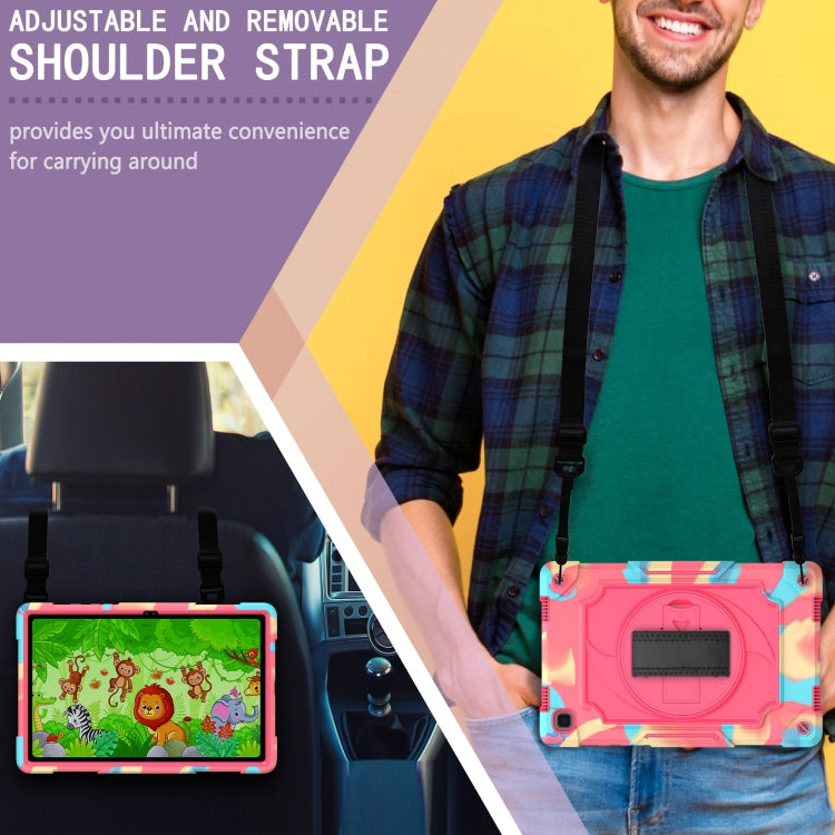 For Samsung Galaxy Tab A7 10.4 (2020)/T500 360 Degree Rotation Turntable Contrast Color Robot Shockproof Silicone + PC Protective Case with Holder