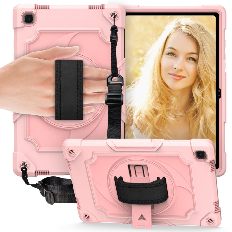 For Samsung Galaxy Tab A7 10.4 (2020)/T500 360 Degree Rotation Turntable Contrast Color Robot Shockproof Silicone + PC Protective Case with Holder