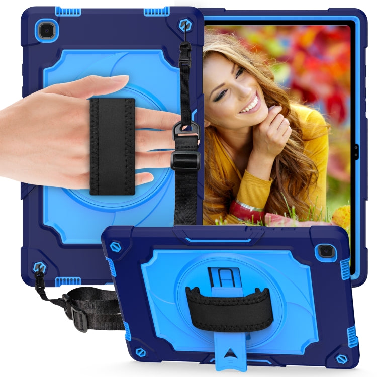 For Samsung Galaxy Tab A7 10.4 (2020)/T500 360 Degree Rotation Turntable Contrast Color Robot Shockproof Silicone + PC Protective Case with Holder