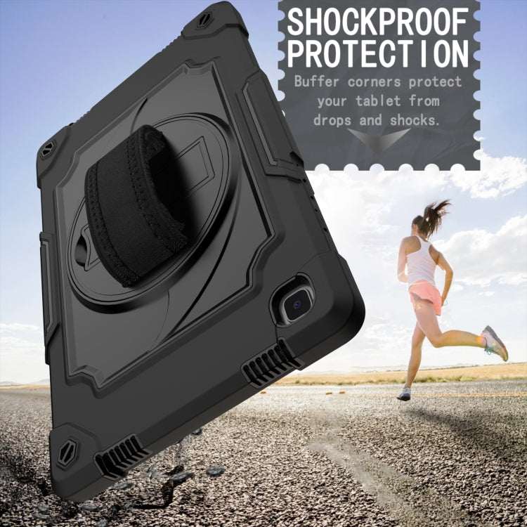 For Samsung Galaxy Tab A7 10.4 (2020)/T500 360 Degree Rotation Turntable Contrast Color Robot Shockproof Silicone + PC Protective Case with Holder