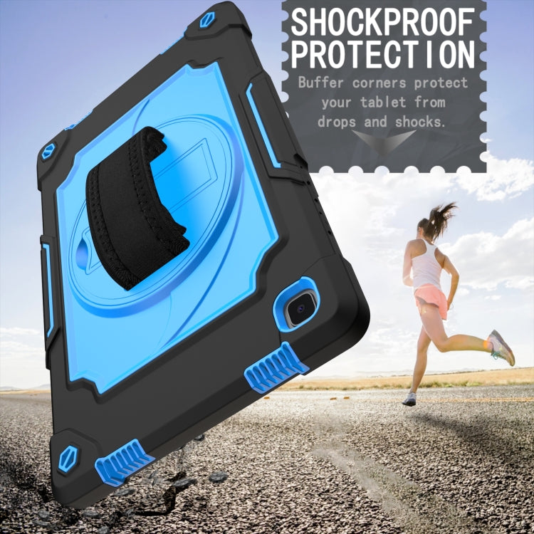 For Samsung Galaxy Tab A7 10.4 (2020)/T500 360 Degree Rotation Turntable Contrast Color Robot Shockproof Silicone + PC Protective Case with Holder