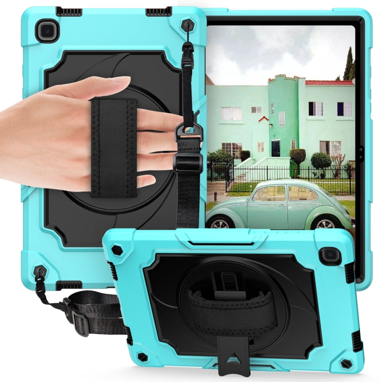 For Samsung Galaxy Tab A7 10.4 (2020)/T500 360 Degree Rotation Turntable Contrast Color Robot Shockproof Silicone + PC Protective Case with Holder