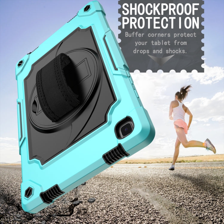 For Samsung Galaxy Tab A7 10.4 (2020)/T500 360 Degree Rotation Turntable Contrast Color Robot Shockproof Silicone + PC Protective Case with Holder