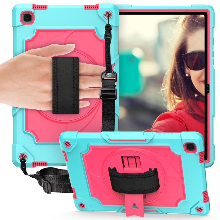 For Samsung Galaxy Tab A7 10.4 (2020)/T500 360 Degree Rotation Turntable Contrast Color Robot Shockproof Silicone + PC Protective Case with Holder