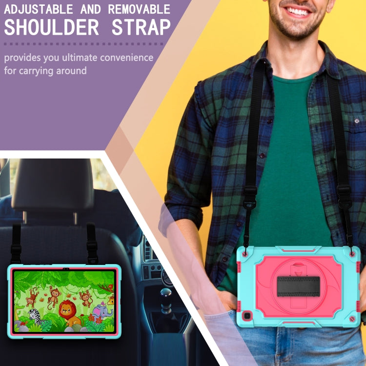 For Samsung Galaxy Tab A7 10.4 (2020)/T500 360 Degree Rotation Turntable Contrast Color Robot Shockproof Silicone + PC Protective Case with Holder