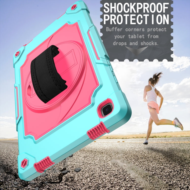 For Samsung Galaxy Tab A7 10.4 (2020)/T500 360 Degree Rotation Turntable Contrast Color Robot Shockproof Silicone + PC Protective Case with Holder