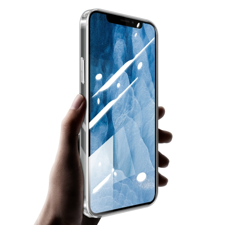 For iPhone 12 mini High Transparent TPU Soft Frame + Glass Back Fine Hole Protective Case