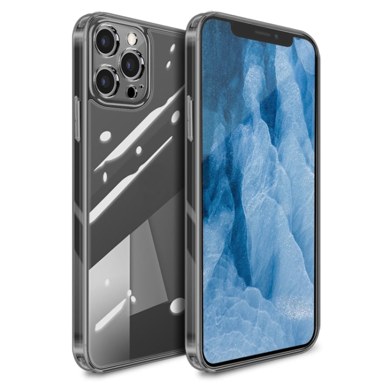 For iPhone 12 High Transparent TPU Soft Frame + Glass Back Fine Hole Protective Case